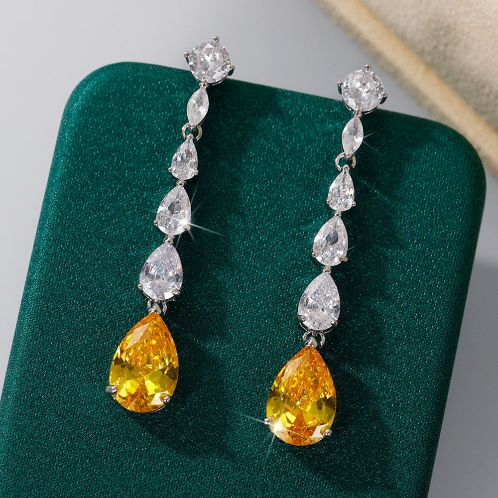 Graduation Gift Sparking Yellow Water Drop CZ Dangle Earrings for Women Aesthetic Lady's Ear Accessories Engagement Wedding Trend Jewelry