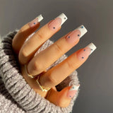 Aveuri 2023 Halloween  Fake Nails Square 24pcs White French With Rhinestones Artificial Ballerina Nails Manicure Nails Press On Nails False Nails