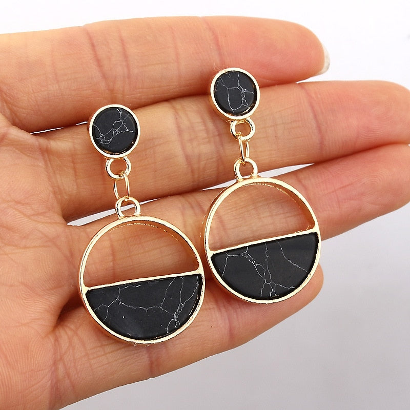 LATS New Fashion Round Dangle Korean Drop Earrings for Women Geometric Round Heart Gold Earring 2023 Trend Wedding Jewelry