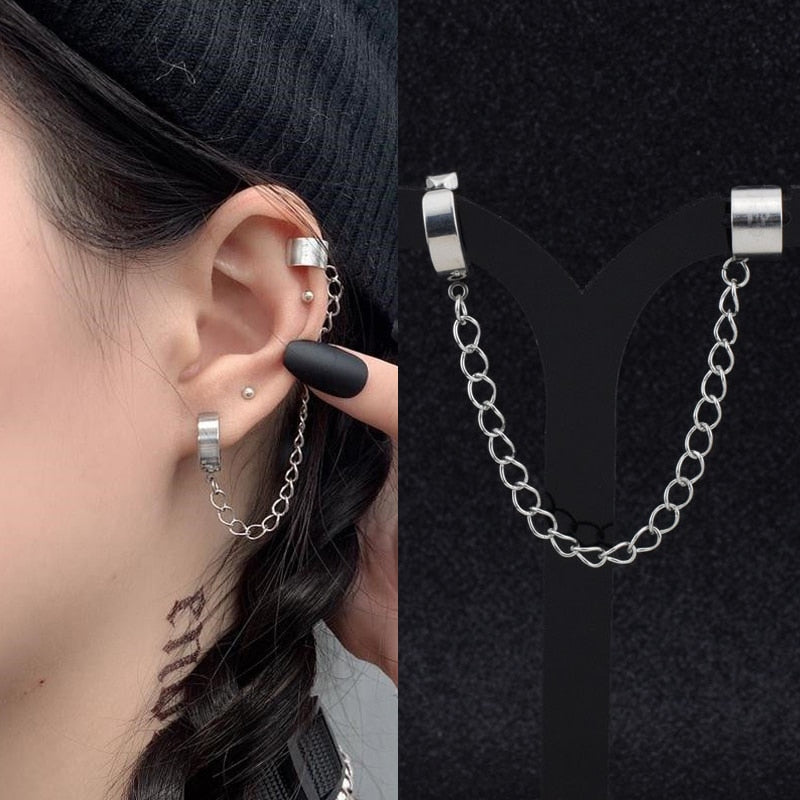 LATS Simple Fashion Punk Chain Ear Cuff for Women Clip on Earrings Gold  Color Ear Cuff Non-Piercing Earring Trendy Jewelry Gift