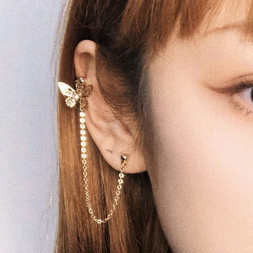 Back to college 2023 Simple And Cold Wind Circle Ear Clip Women's Long Temperament Super Fairy Texture Butterfly Earrings