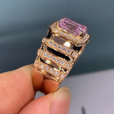 Graduation gift  Aesthetic Pink Cubic Zirconia Engagement Ring for Women Luxury Gold Color Band Newly-designed Wedding Trendy Ring Jewelry