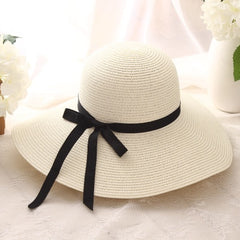 Aveuri 2022 New Simple Foldable Wide Brim Floppy Girls Straw Hat Sun Hat Beach Women Summer Hat UV Protect Travel Cap Lady Cap Female