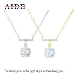 Aveuri 925 Sterling Silver Simple Geometric Colorful Zircon Pendant Clavicle Necklace Chain For Women Daily Accessories Jewelry
