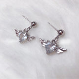 Aveuri 2023 Vintage Silver Color Metal Heart Wing Crystal Earrings Ear Stud For Girls Women New Korean Fashion Ear Rings Jewelry Harajuku