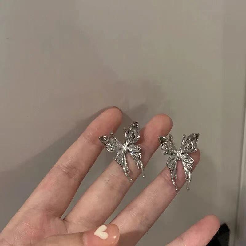 LATS New Punk Mutations Liquid Butterfly Rings for women girl silver color Cool Hiphop Metal Couple Open Ring Fashion Jewelry