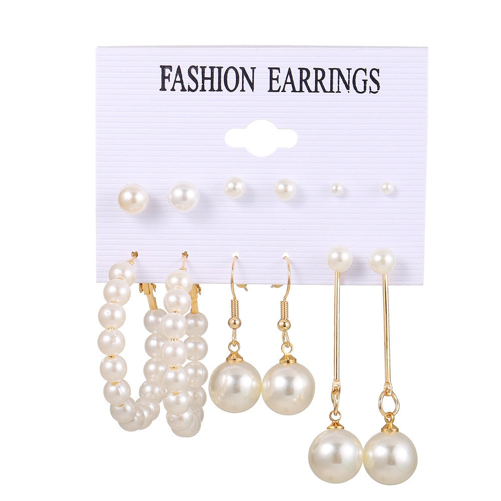 Aveuri 6-piece Women's Earrings Set New Big Circle Pearl Earrings for Women Creative Vintage Hoop Earrings Brincos Fashion Jewelry