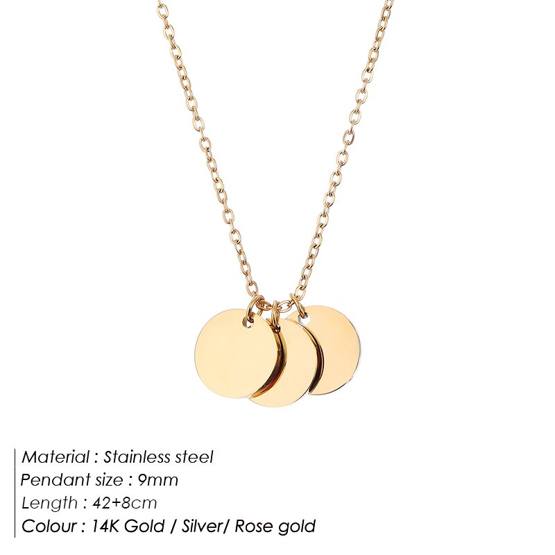 Aveuri Women 9Mm  Polished Round Pendant Coin Necklace Stainless Steel Link Chain Gold Color Smooth Disc Women Jewelry Name Necklace