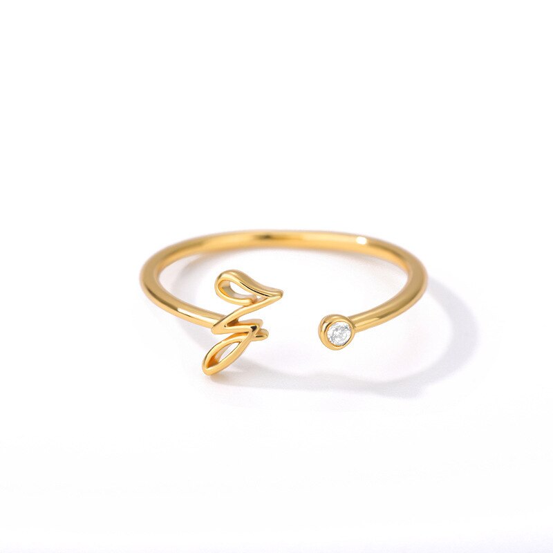 Fashion New A-Z Letter Ring Women Luxury Gold Color Pave Zircon Open Initial Letter Ring For Women Jewelry Gift