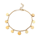 Tocona Charms Gold Wafer Tassel Anklets for Women Luxury Wave Leaf Alloy Metal Adjustable Summer Jewelry Accessories 17380