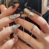 AVEURI 4Pcs/1Set Korea 2023 New Fashion Metal Punk Cool Girl Nail Armor Open Ring Set For Women Girl Jewelry