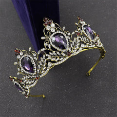 Aveuri Europe Purple Bride Crown Baroque Diamond Wedding Dresses Party Hair Accessories For Women Jewelry Gift