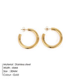 Aveuri 30Mm Gold Color Hoop Earring Simple Thick Round Circle Stainless Steel Earrings For Women Punk Hiphop Earrings Trend Jewelry