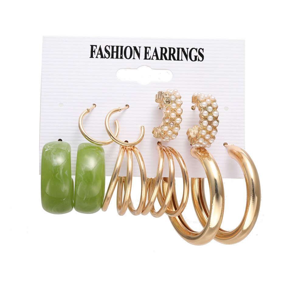 Aveuri 6-piece Women's Earrings Set New Big Circle Pearl Earrings for Women Creative Vintage Hoop Earrings Brincos Fashion Jewelry