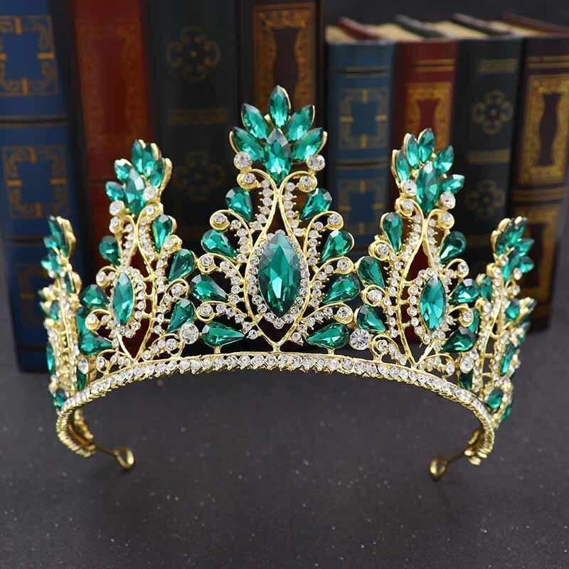 Aveuri Vintage Gold Queen Princess Crowns Crystal Diadem For Bridal Hair Dress Accessories Bride Tiaras Headbands Tiara