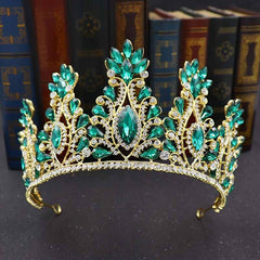 Aveuri Vintage Gold Queen Princess Crowns Crystal Diadem For Bridal Hair Dress Accessories Bride Tiaras Headbands Tiara