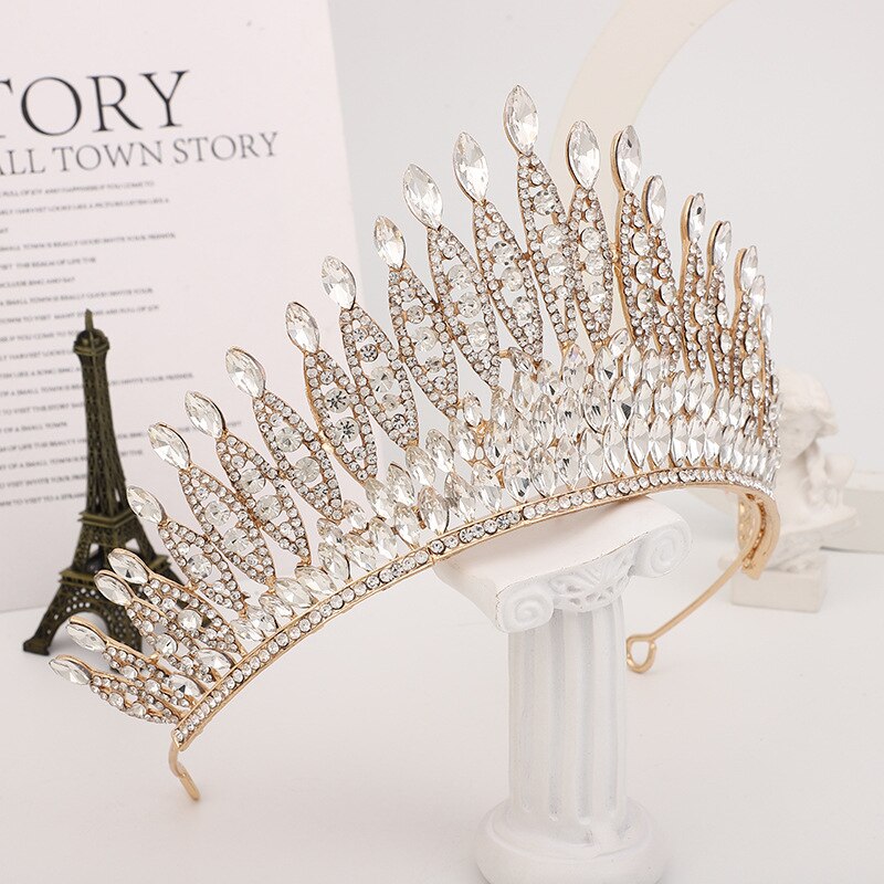 Aveuri Crystal Crown Bridal Wedding Hair Accessories For Women Rhinestone Tiaras And Crowns Party Hair Jewelry Bridesmaid Headpiece