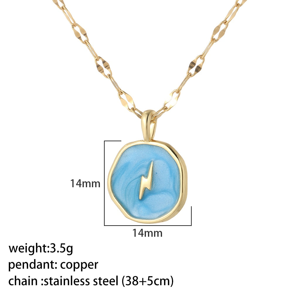 Aveuri Rainbow Heart Pendant Necklace For Women Colorful Moon Star Collar Gold Color Long Chain Necklace Couple Fashion Charms Jewelry