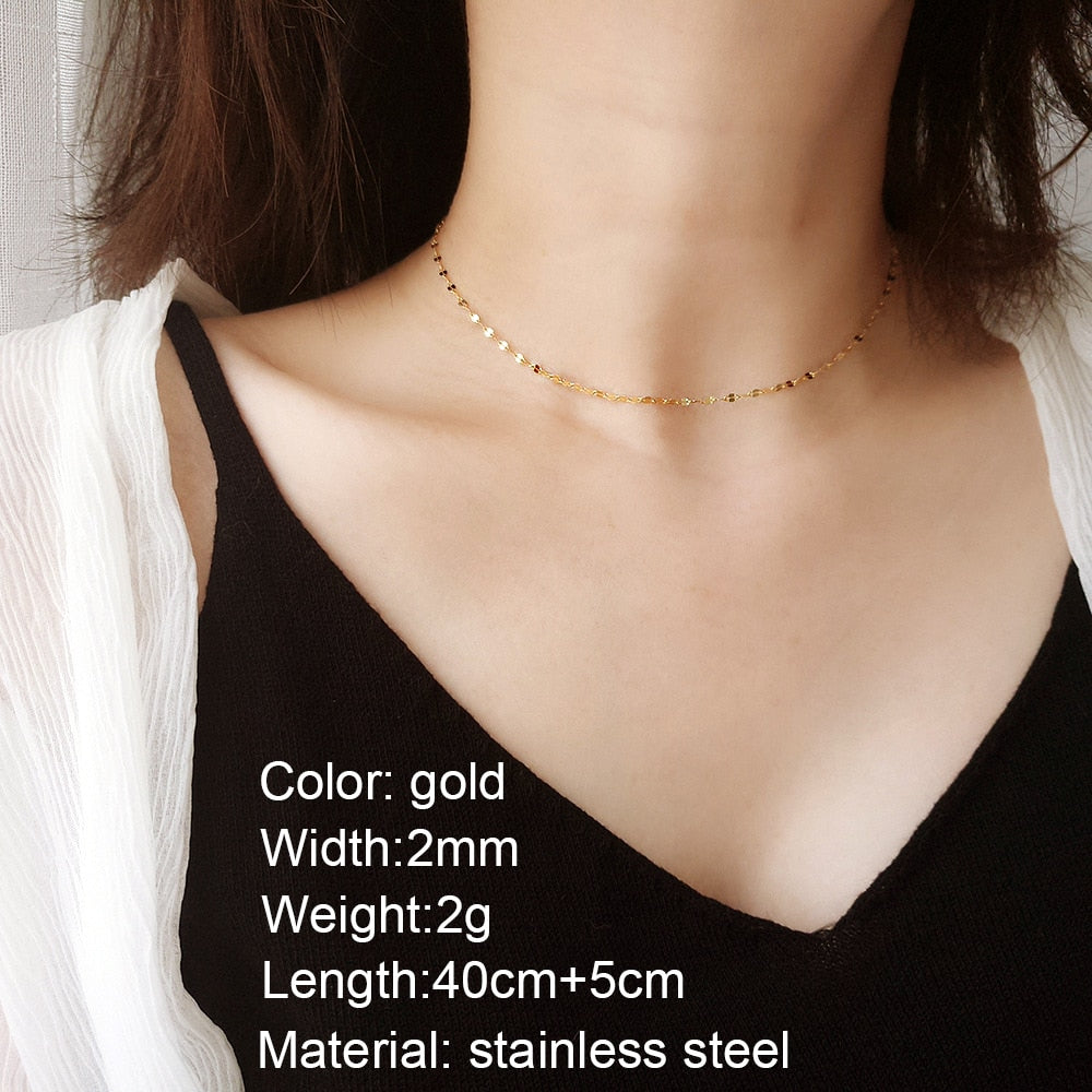 Aveuri Gold Color Necklace For Women Choker 316L Stainless Steel Necklace Chain Simple Clavicle Chain Necklace Women Jewelry Wholesale