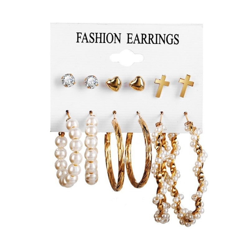 Aveuri 6-piece Women's Earrings Set New Big Circle Pearl Earrings for Women Creative Vintage Hoop Earrings Brincos Fashion Jewelry