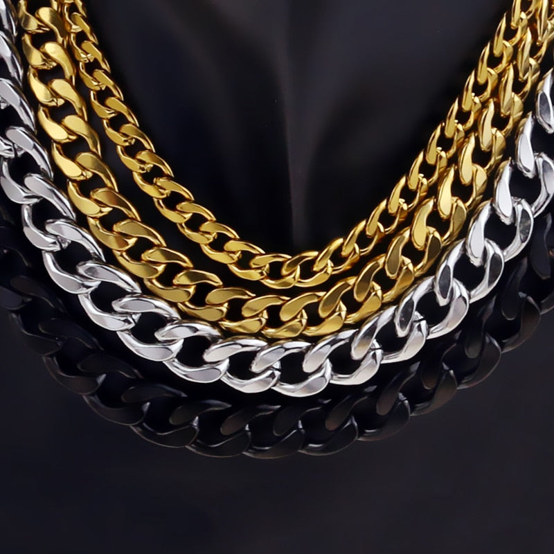 Hip Hop Stainless Steel Gold Chain Necklace for Men Women Cuban Link Chain Silver Color Punk Choker Fashion Male Jewelry Gift