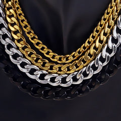 Hip Hop Stainless Steel Gold Chain Necklace for Men Women Cuban Link Chain Silver Color Punk Choker Fashion Male Jewelry Gift