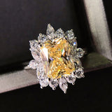 Graduation Gift Square Yellow CZ Stone Luxury Women's Ring for Evening Party Elegant Lady Finger-rings Anniversary Gift Fashion Jewelry