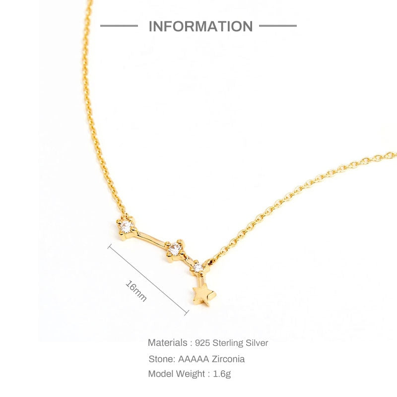 Aveuri 925 Silver Constellations Zircon Necklace For Women Girl's Birthday Gift Gold Chains On The Neck Collares Para Mujer Bijoux