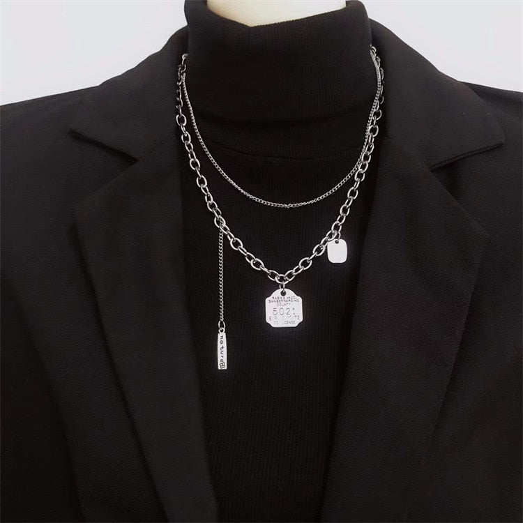 AVEURI  2023 Fashion Unisex Multilayer Hip Hop Long Chain Necklace For Women Men Jewelry Gifts Key Cross Pendant Necklace Accessories