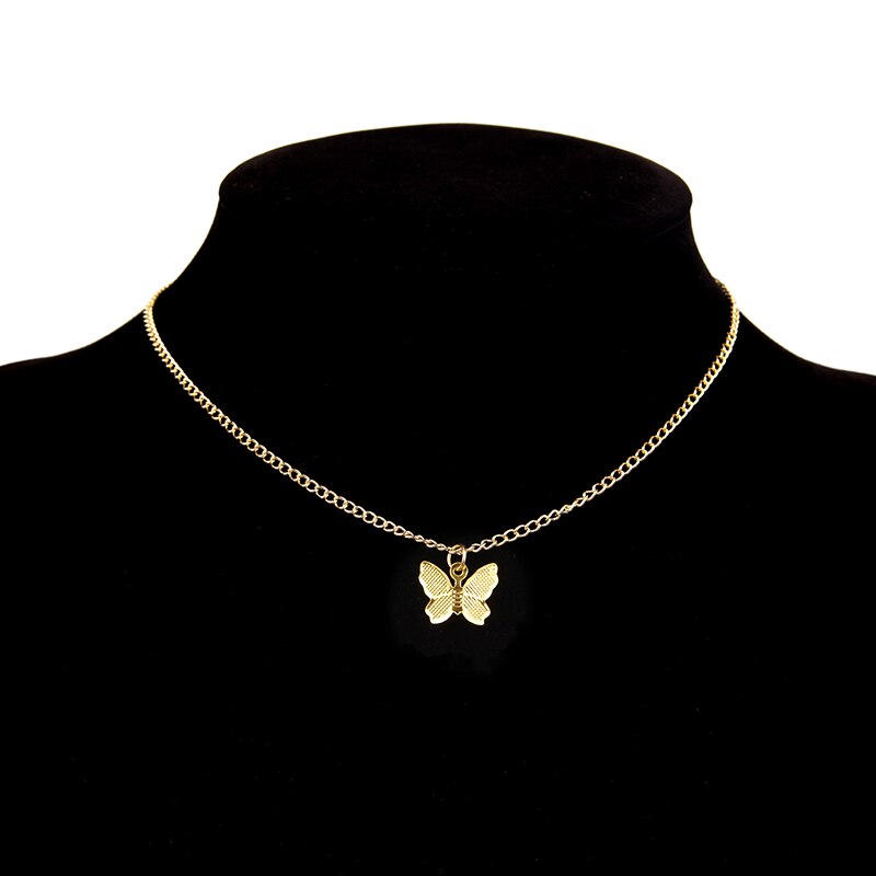 Aveuri New Shiny Butterfly Necklace Ladies Exquisite Double Layer Clavicle Chain Necklace Jewelry for Ladies Gift