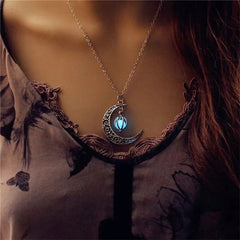 New Trendy Moon Pumpkin Pendant Necklace Women 4 Color Luminous Stone Beads Link Chain Necklace For Women Jewelry Gift