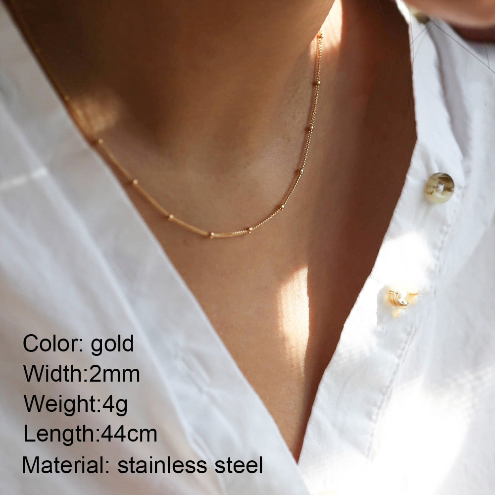 Aveuri Gold Color Necklace For Women Choker 316L Stainless Steel Necklace Chain Simple Clavicle Chain Necklace Women Jewelry Wholesale
