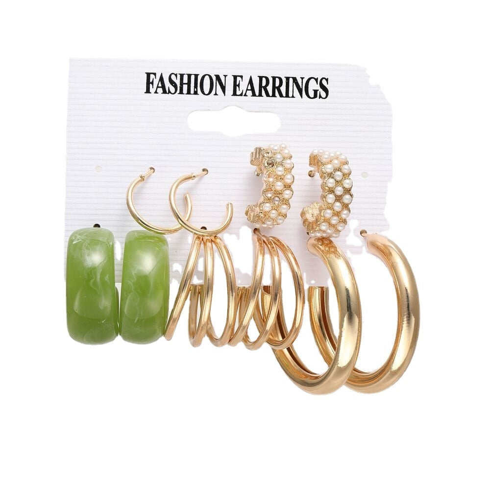 Aveuri 6-piece Women's Earrings Set New Big Circle Pearl Earrings for Women Creative Vintage Hoop Earrings Brincos Fashion Jewelry