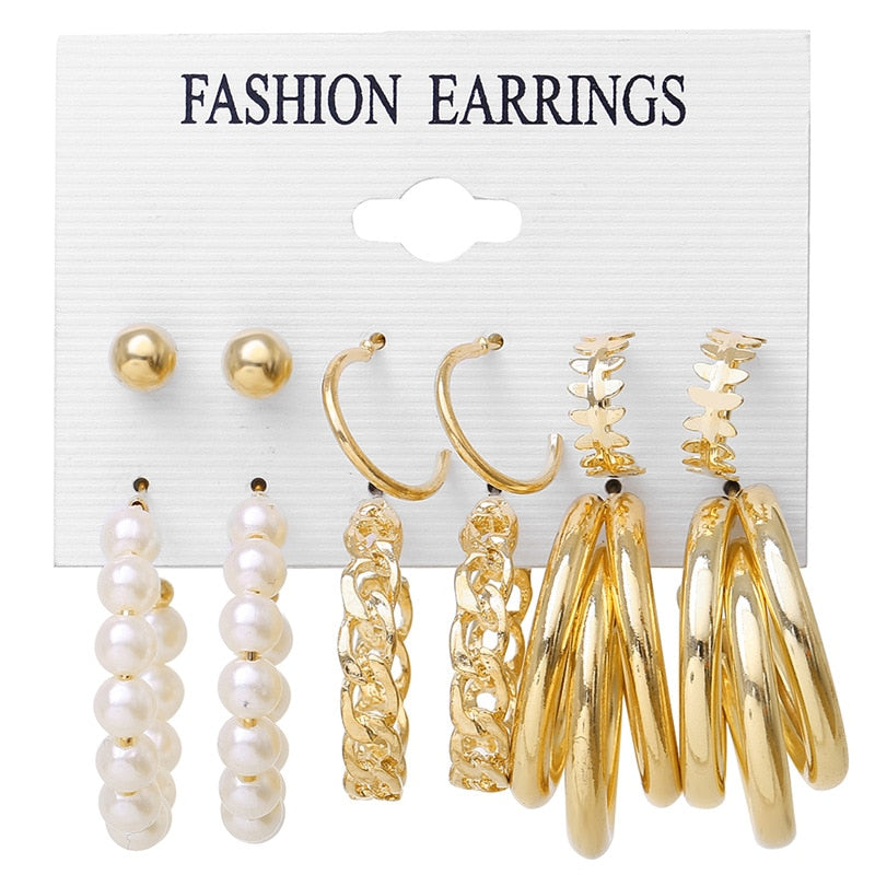 Aveuri 6-piece Women's Earrings Set New Big Circle Pearl Earrings for Women Creative Vintage Hoop Earrings Brincos Fashion Jewelry