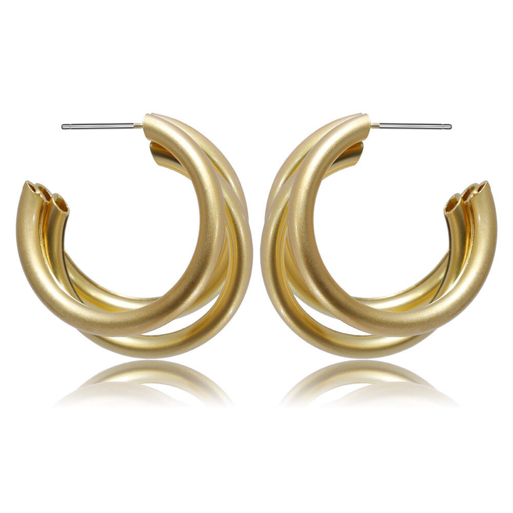 Aveuri 2022 Punk Simple Gold Metal Tri Hoop Earring For Women Stylish Geometric Line Half Circle Earring Stud Design Fashion Jewelry