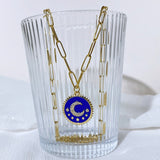Aveuri Moon Pendant Gold Color Charms Necklace Heart Necklace Women Stainless Steel Double Chain Women Necklace  Drop Shipping