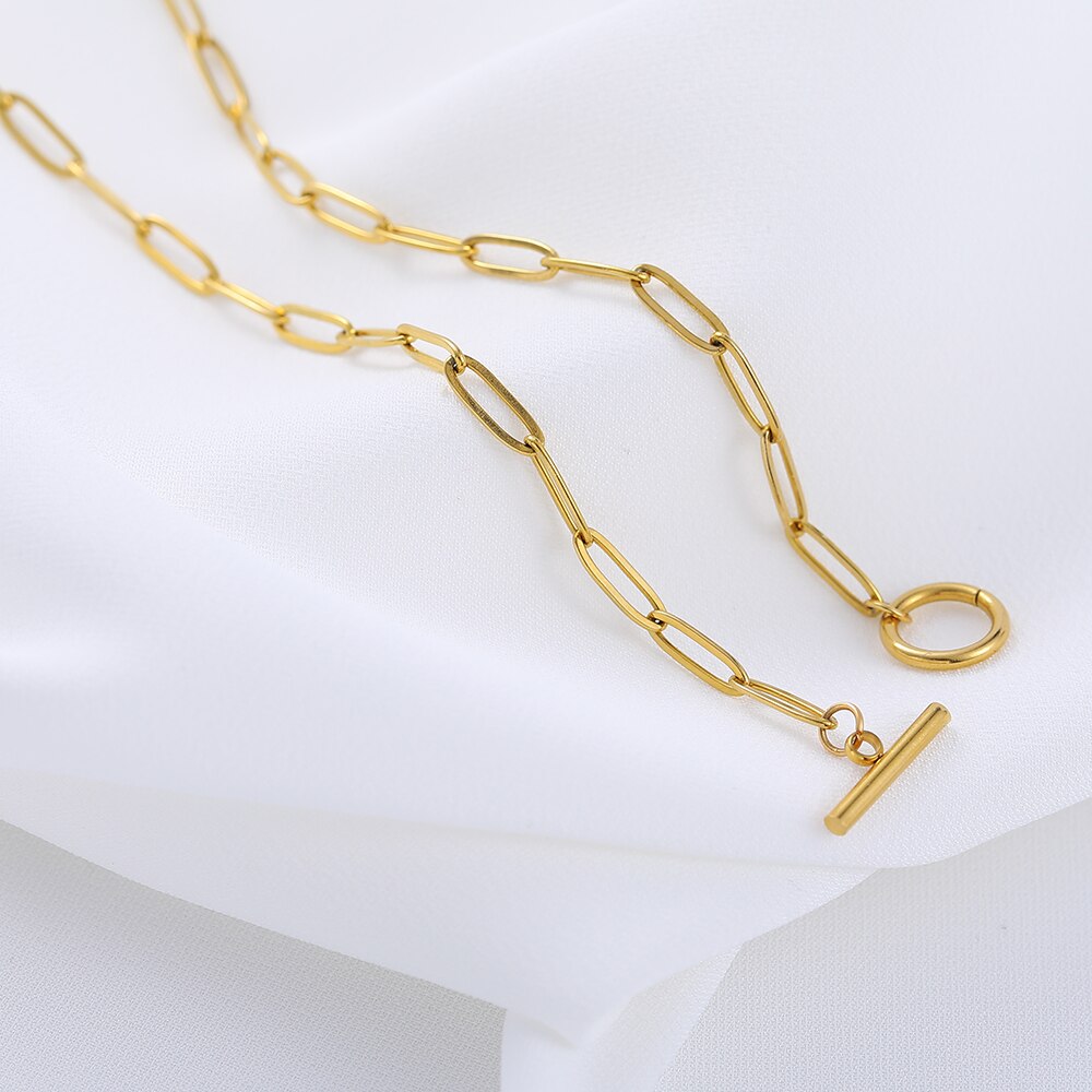 Aveuri Gold Color Stainless Steel Chain Necklace For Women Long OT Clasp Lobster Clasp  Link 50Cm Woman's Pendant Party Punk Collares