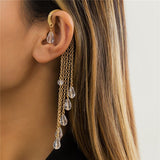 Aveuri 2023 Fashion Tassel Crystal Dangle Ear Clip Earrings No Piercing Women Aesthetic Bridal Stud Earrings Fake Piercing Wedding Jewelry