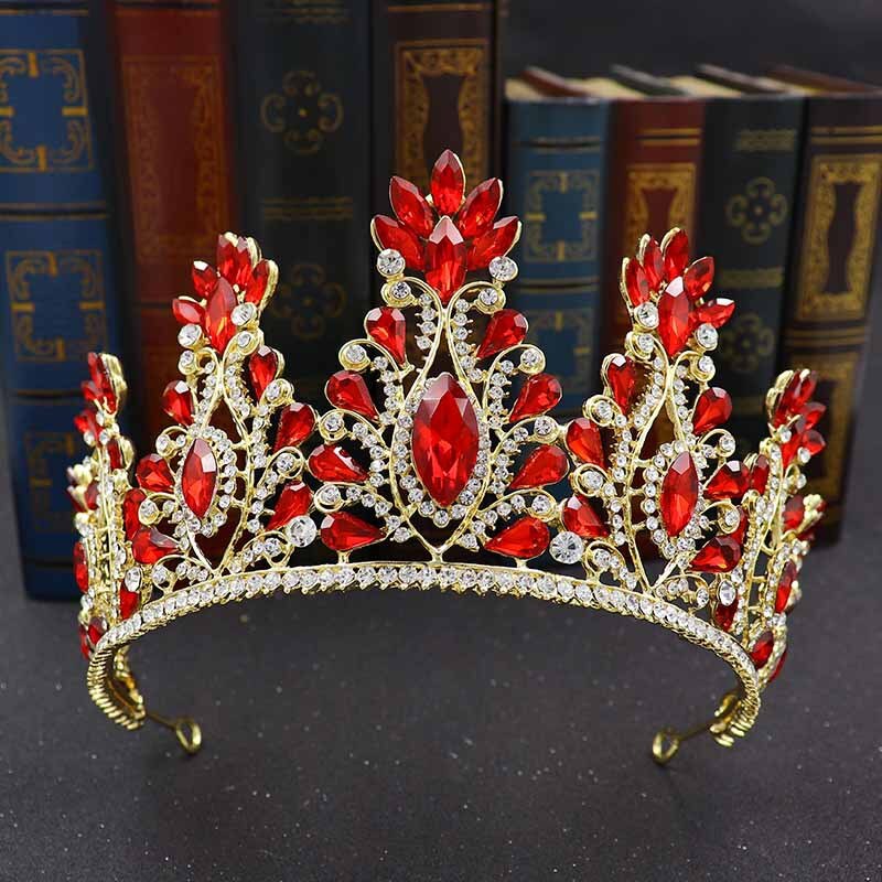 Aveuri Vintage Gold Queen Princess Crowns Crystal Diadem For Bridal Hair Dress Accessories Bride Tiaras Headbands Tiara