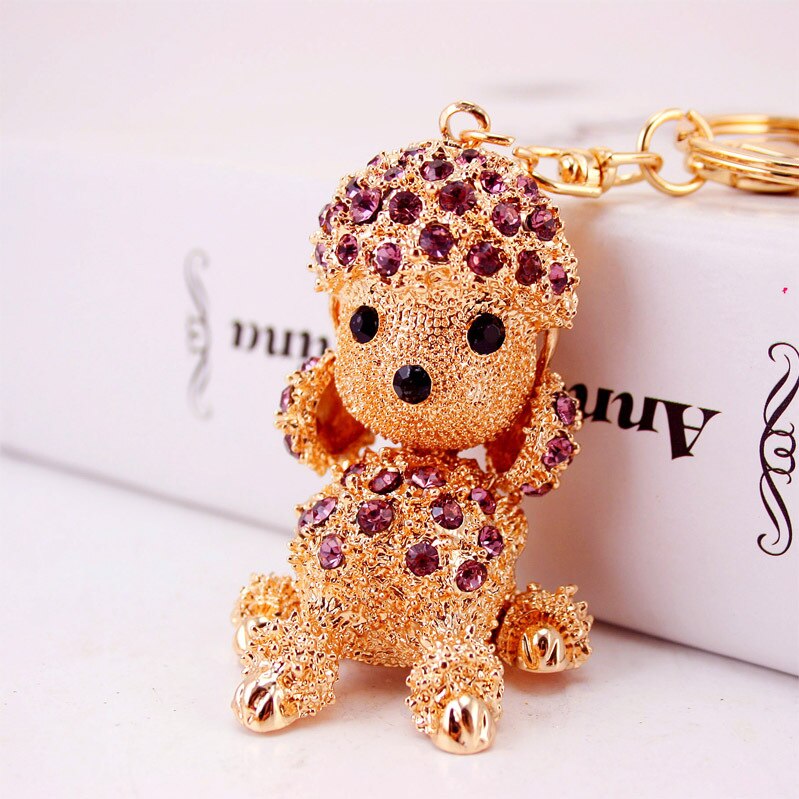 Aveuri Figure Dog Keychain Craft Dog Keychain PVC Vinyl Animal Figure Poodle Trinkets For Car Keychain Rhinestone Metal