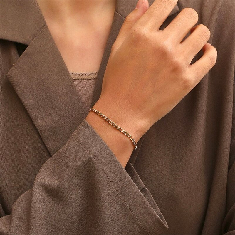 New Fashion Figaro Chain Bracelet Women Classic Width 4mm/6mm Gold Link Chain Bracelet For Women Jewelry Gift