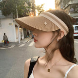Aveuri New Women Summer Visors Hat Empty Top Sun Hat Wide Large Brim Beach Hats Straw Hat Chapeau Femme Outdoor Beach UV Protection Cap