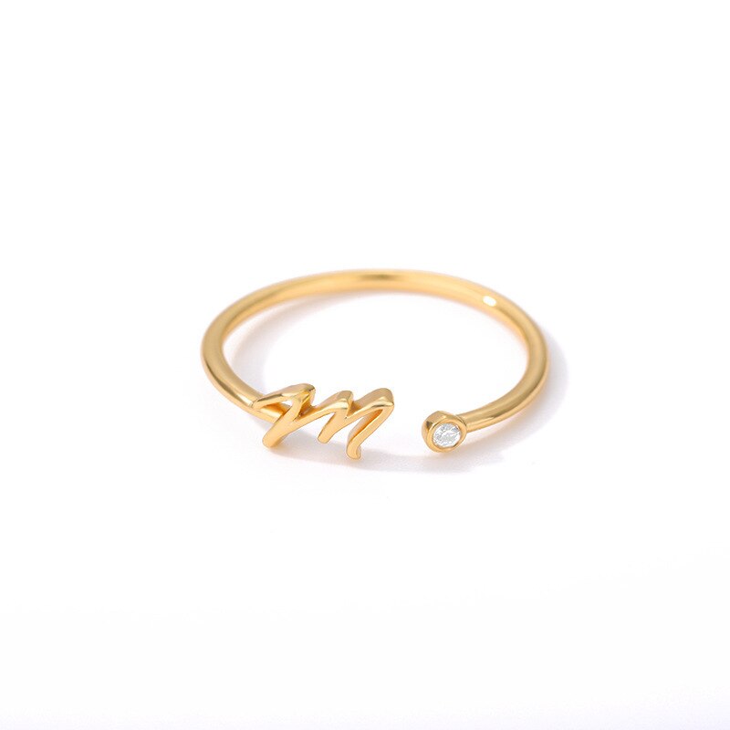 Fashion New A-Z Letter Ring Women Luxury Gold Color Pave Zircon Open Initial Letter Ring For Women Jewelry Gift