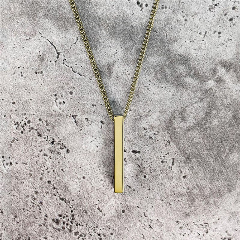Punk Rectangle Pendant Necklaces Male Stainless Steel Black Gold Silver Color Cuban Chain Necklace For Men Jewelry Gift