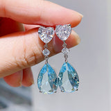 Graduation Gift Aesthetic Green/Blue Cubic Zirconia Dangle Earrings for Women Silver Color/Gold Color Wedding Trend Eternity Love Jewelry