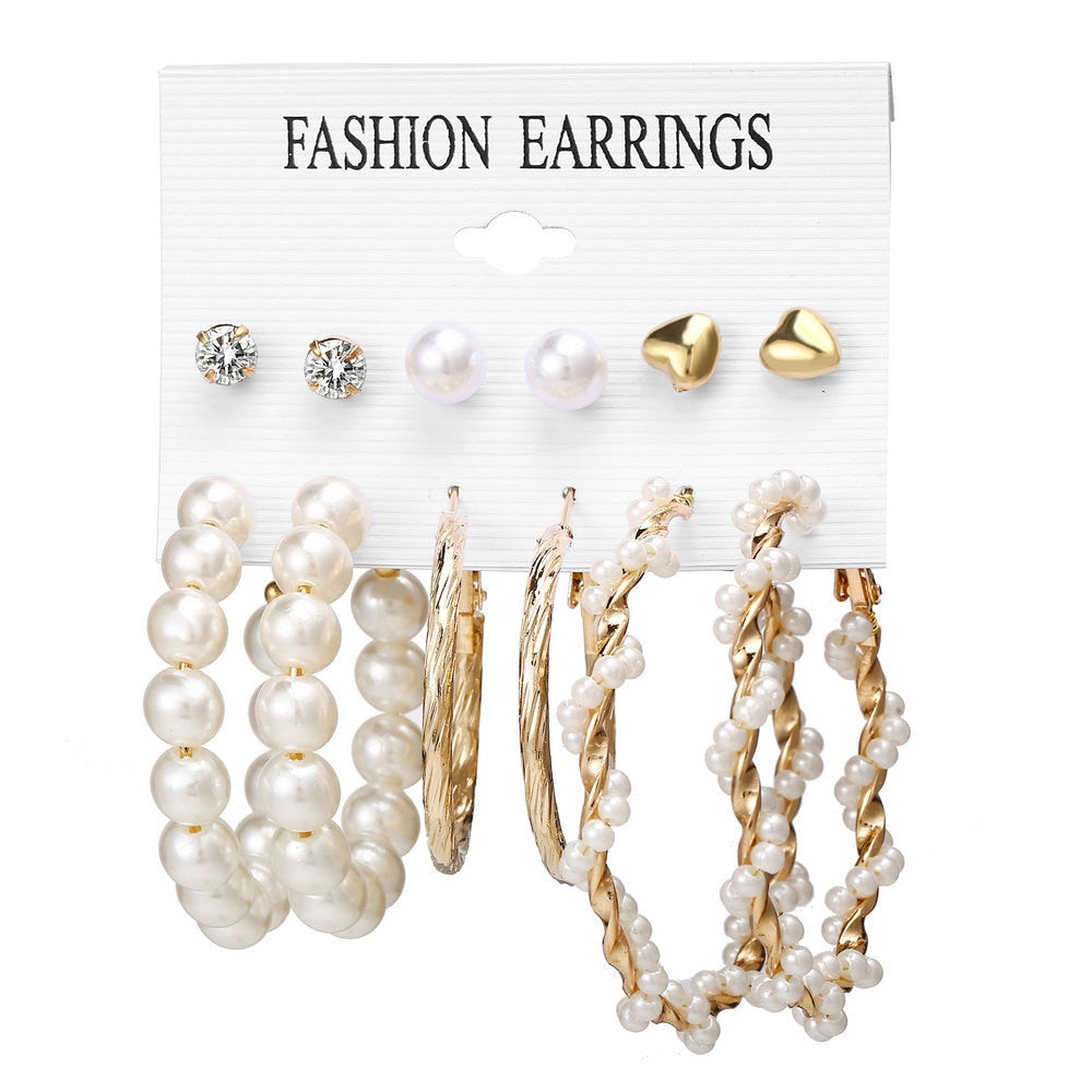 Aveuri 6-piece Women's Earrings Set New Big Circle Pearl Earrings for Women Creative Vintage Hoop Earrings Brincos Fashion Jewelry