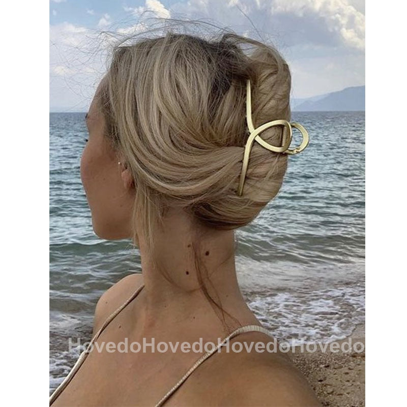 Aveuri Back to school  New Women Elegant Gold Silver Hollow Geometric Metal Hair Claw Vintage Hair Clips Headband Hairpin Fashion Hair Accessories