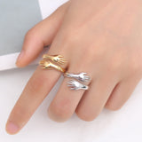 Popular Resizable Gold Plated Ring Trendy Fine Jewelry Opened Loop Antique Hands Hug Shaped Silver Plated Rings for Women .kofo