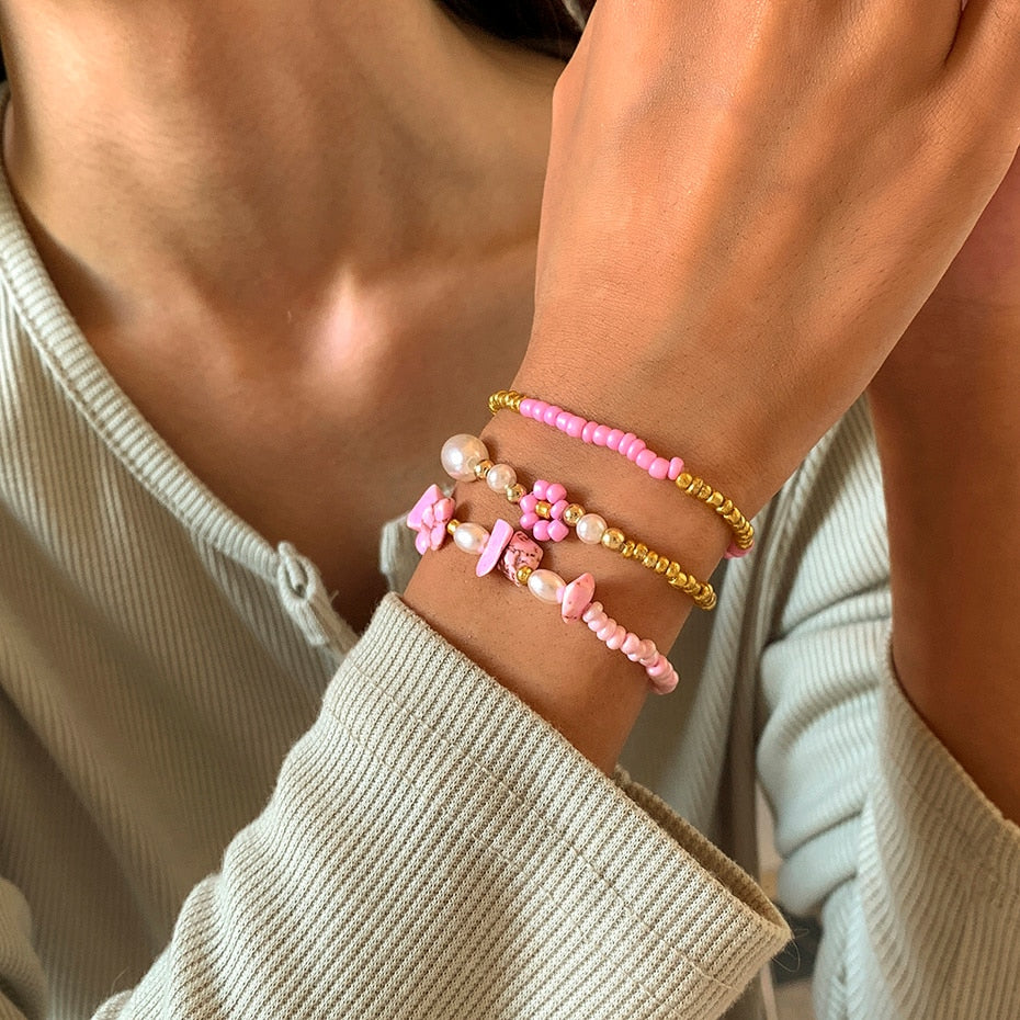 Aveuri 2023 Trend Y2k Jewelry Bohemian Ethnic Beaded Bracelets Set For Women Fashion Letters Pearl Flower Beads Bracelet Jewelry Gifts