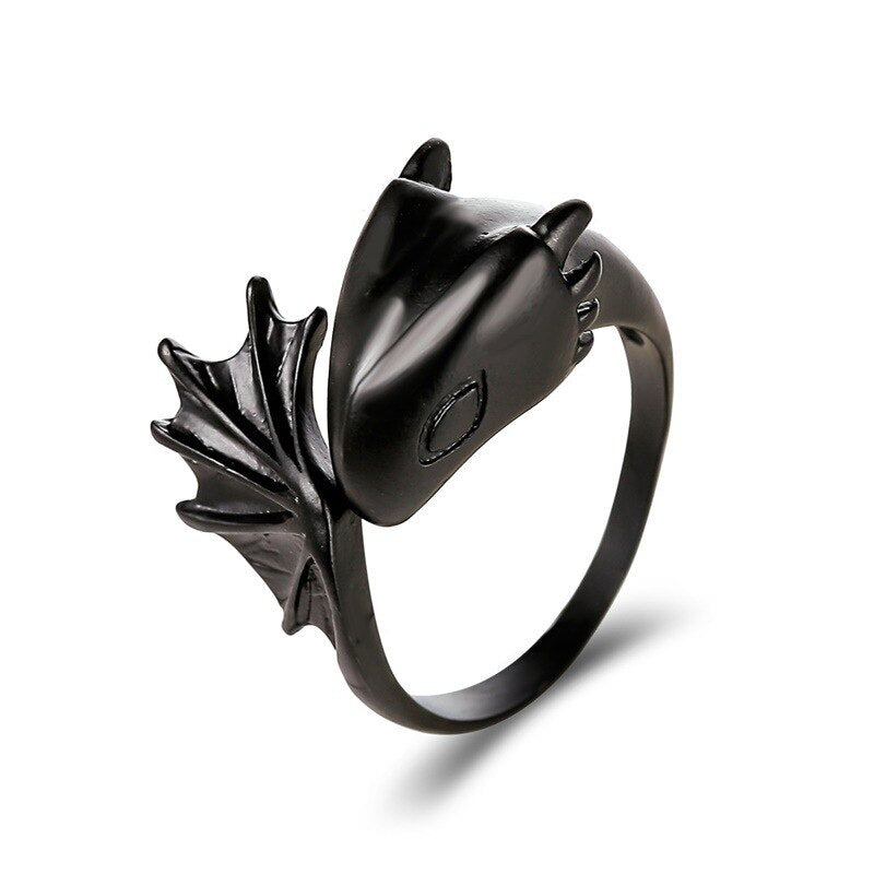 LATS Punk Vintage Evil Wings Rings for Women Men Couple Wedding Ring Opening Angel Wing Version Rings Korean Jewelry